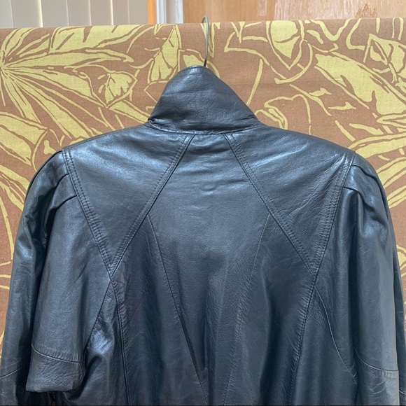 80’s 90’s Drop Waist Puff Sleeve Leather Bomber Jacket - Picture 6 of 16